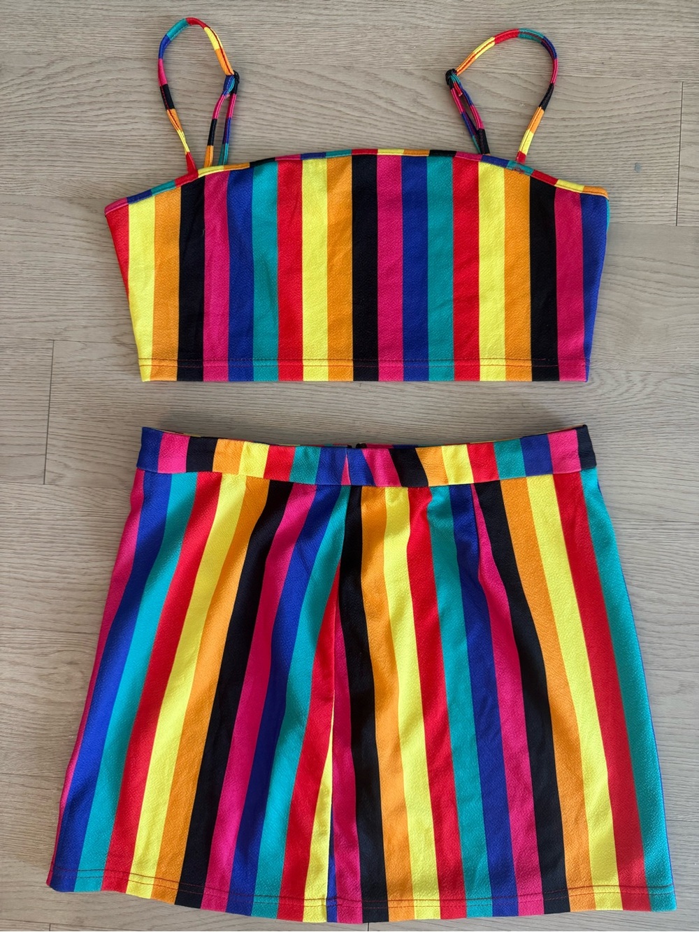 Rainbow Stripe Two Piece Set Y2K Mini Skirt Crop Top Set